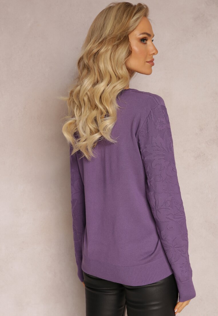 Fioletowy Sweter w Tłoczony Ornamentalny Wzór Neston