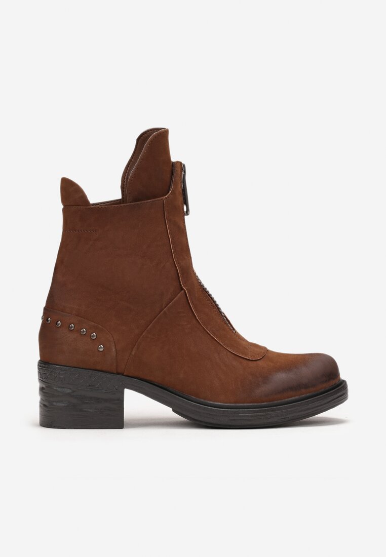 Botine maro cu fermoar frontal cu toc mic Mecave