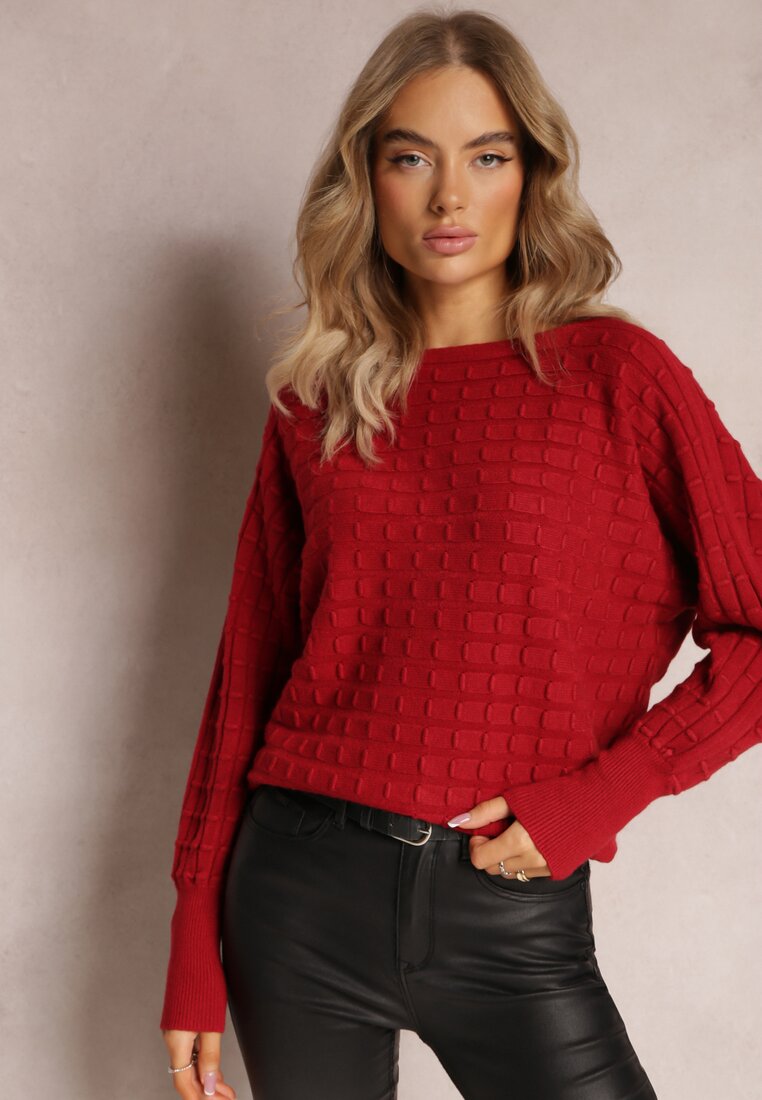 Bordowy Dzianinowy Sweter z Rękawami typu Nietoperz Cascapia