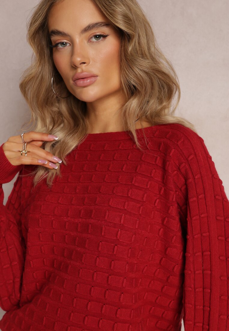 Bordowy Dzianinowy Sweter z Rękawami typu Nietoperz Cascapia