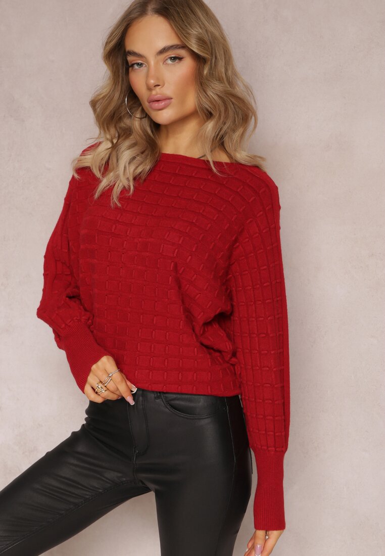 Bordowy Dzianinowy Sweter z Rękawami typu Nietoperz Cascapia