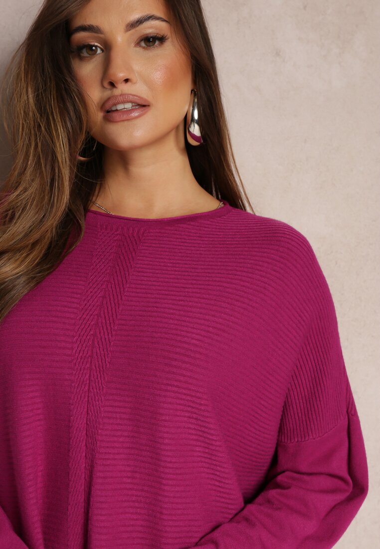 Granatowy Dzianinowy Sweter z Rękawami typu Nietoperz Cascapia