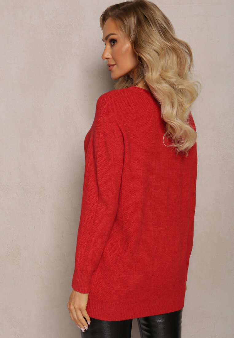 Czerwony Klasyczny Sweter z Miękkiej Dzianiny Tererise
