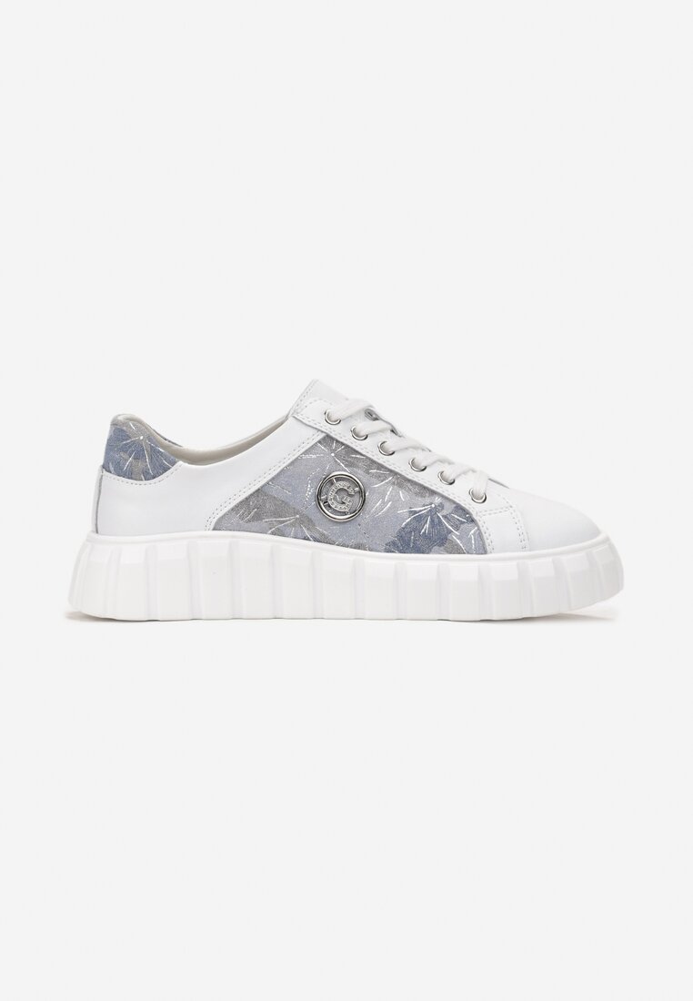 Biało-Niebieskie Sznurowane Sneakersy ze Skóry Breana
