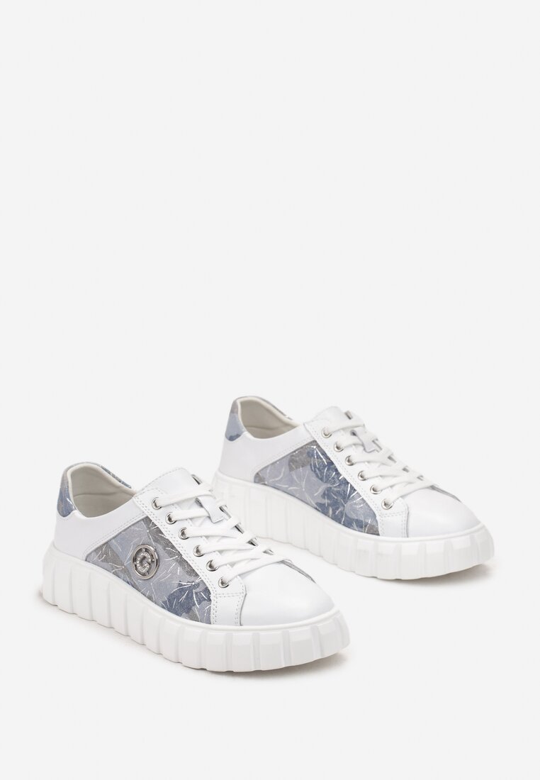 Biało-Niebieskie Sznurowane Sneakersy ze Skóry Breana