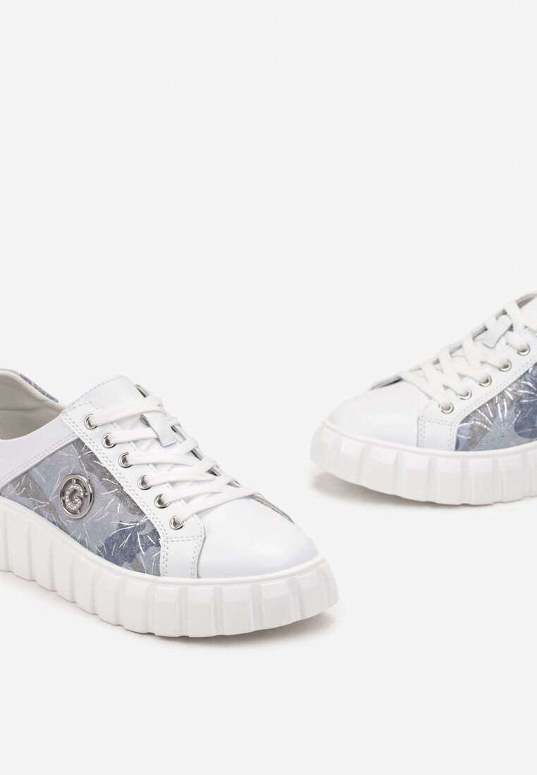 Biało-Niebieskie Sznurowane Sneakersy ze Skóry Breana
