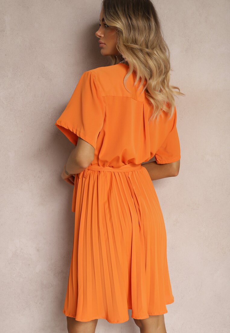 Rochie portocalie cu elastic în talie și decolteu petrecut Azrah