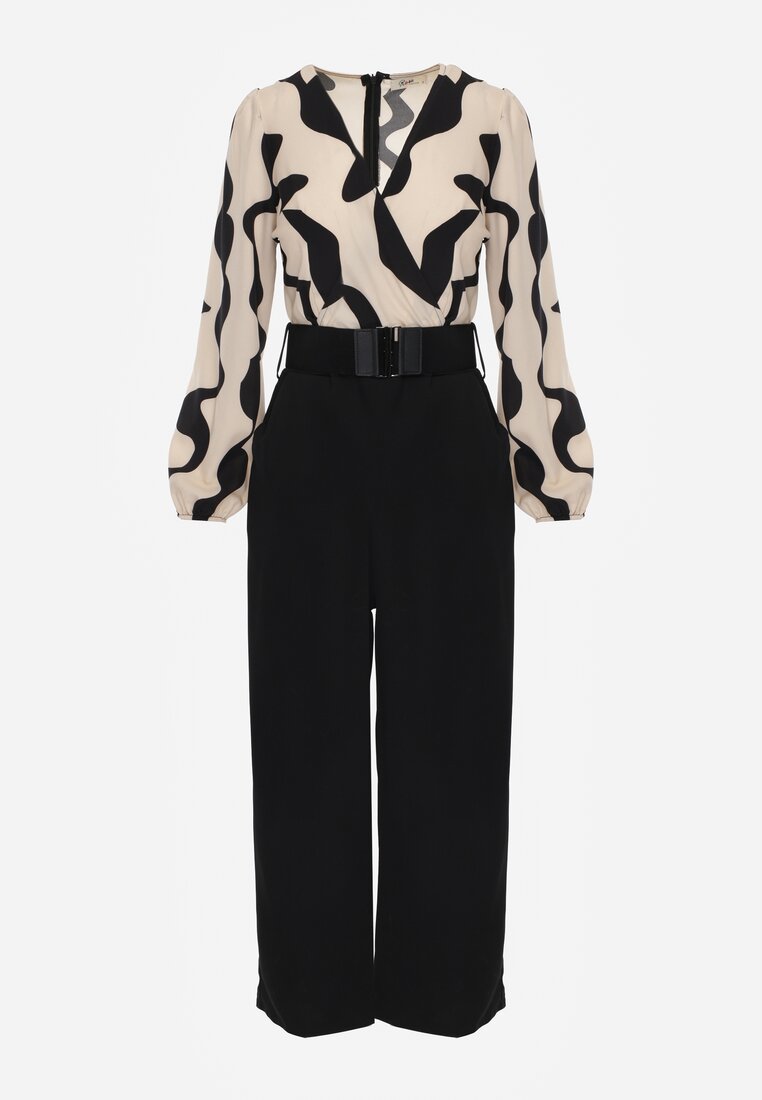 Salopetă lungă bej cu curea și decolteu în V Johnatho