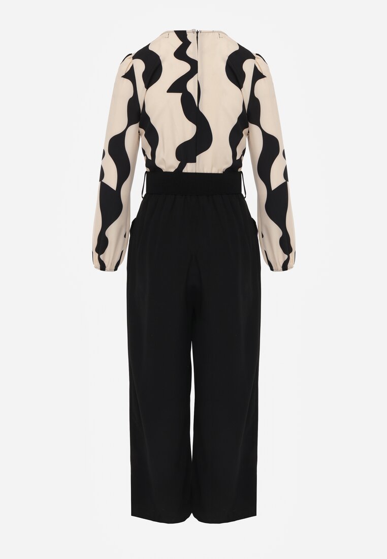 Salopetă lungă bej cu curea și decolteu în V Johnatho