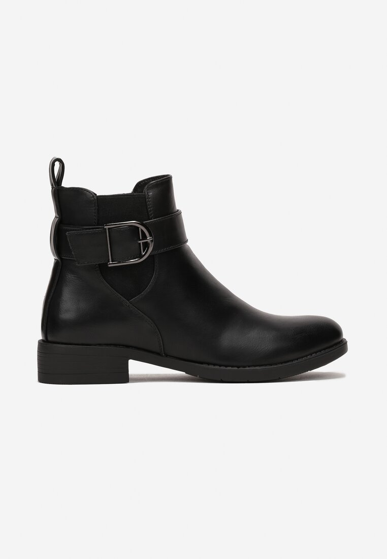 Botine Chelsea Negre cu Inserție Elastică și Curea Decorativă Momala