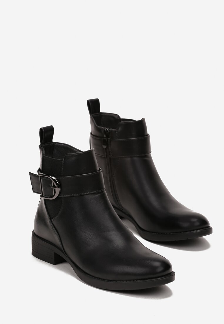 Botine Chelsea Negre cu Inserție Elastică și Curea Decorativă Momala