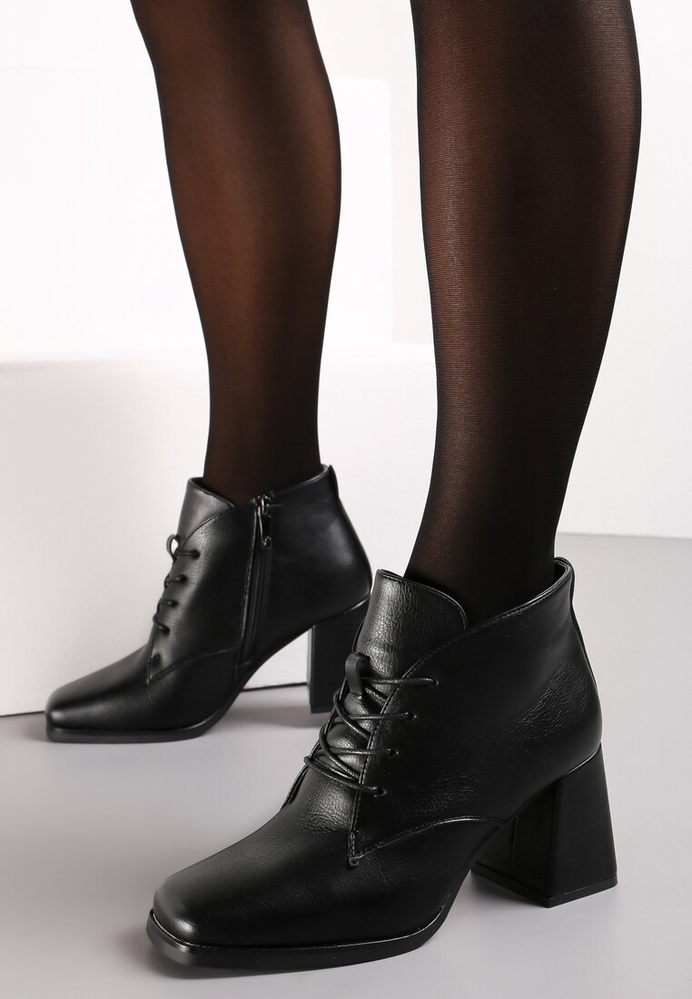 Botine Negre cu Toc Bloc din Piele Ecologică Alirenna