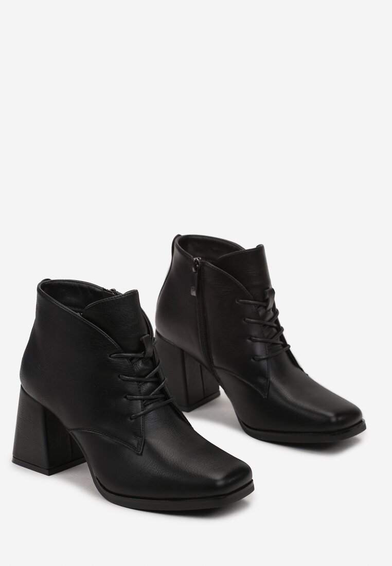 Botine Negre cu Toc Bloc din Piele Ecologică Alirenna