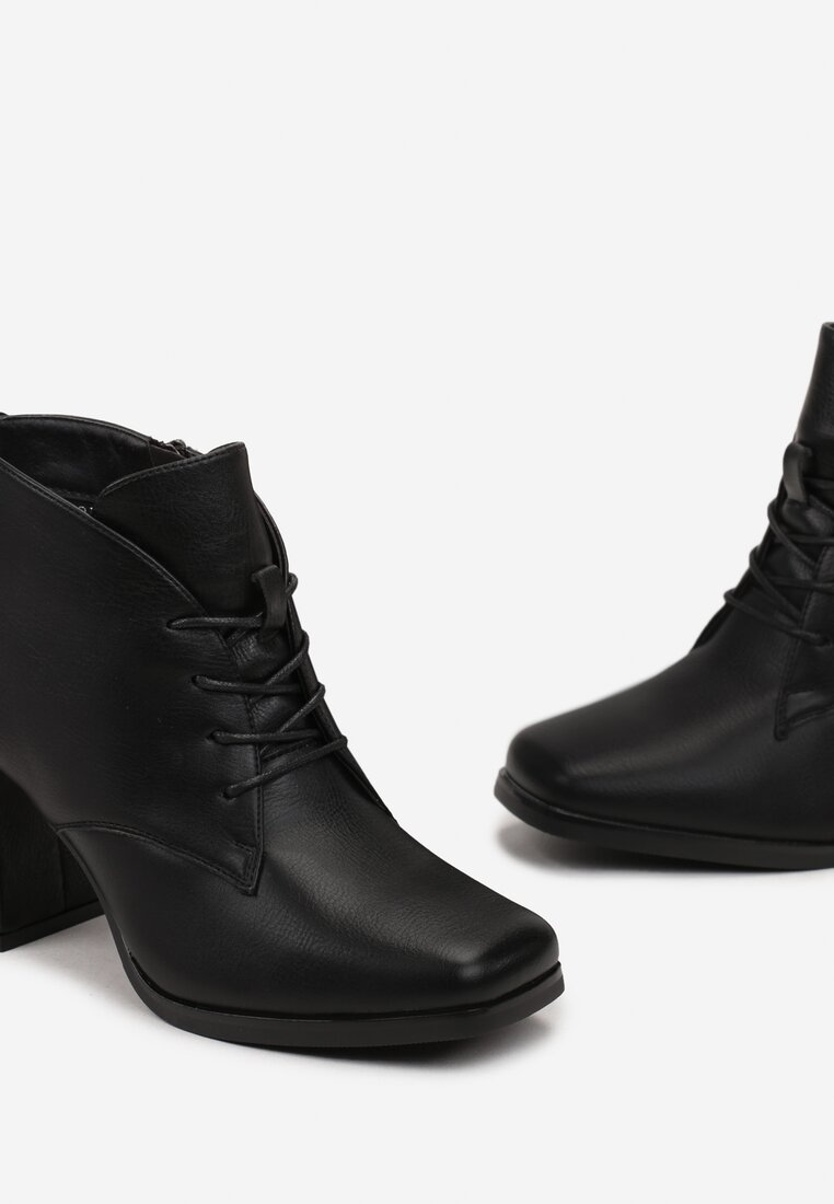 Botine Negre cu Toc Bloc din Piele Ecologică Alirenna