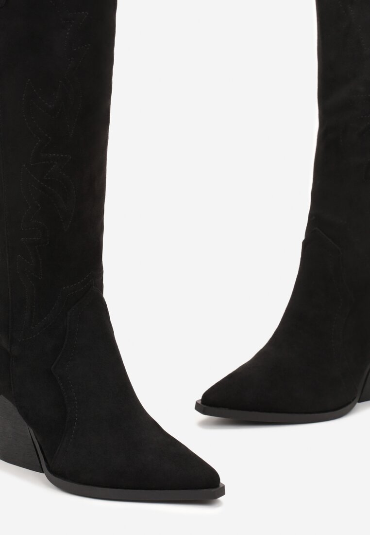 Czarne Kozaki Kowbojki na Stożku z Noskiem w Szpic Ahats