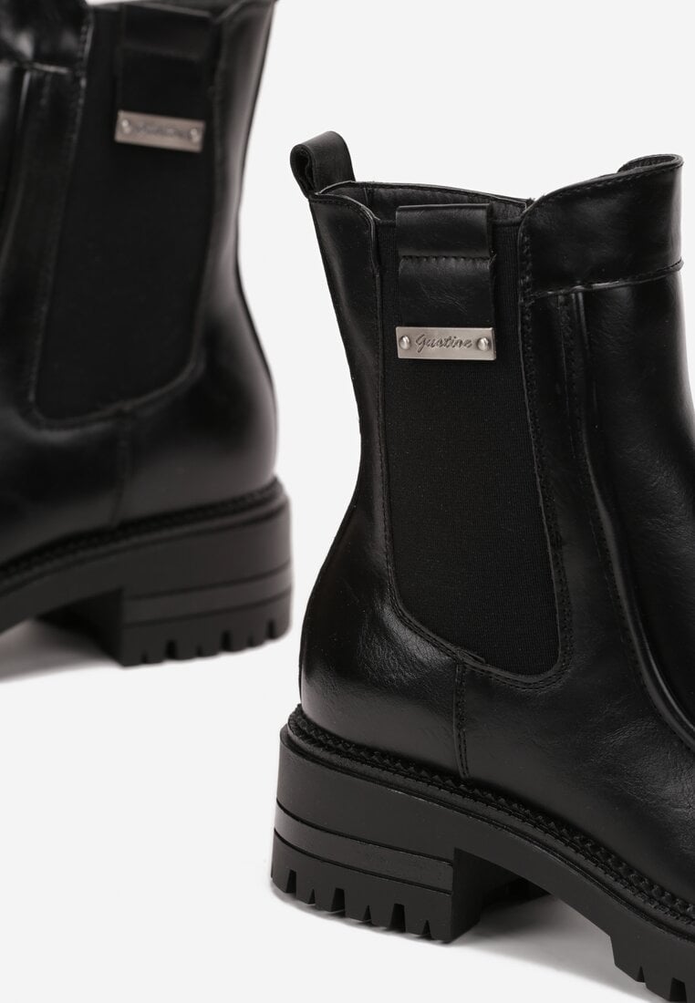 Botine Chelsea negre cu talpă groasă și placă metalică Koleiia