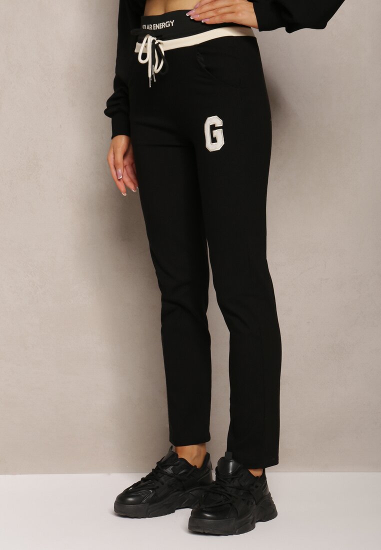 Pantaloni negri sport cu talie elastică și aplicatie Talavar