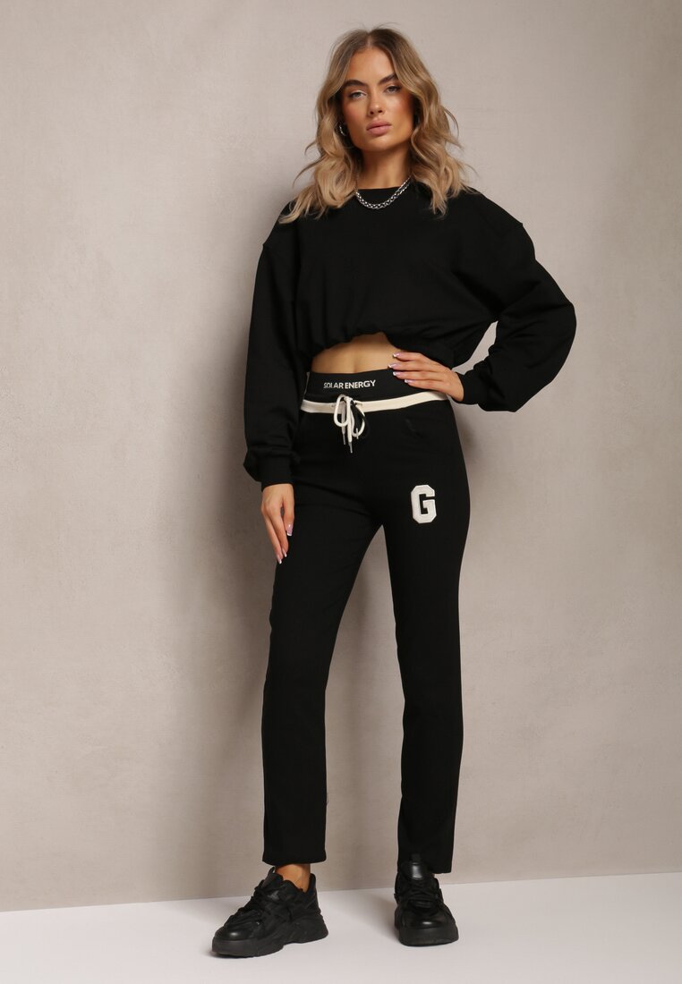 Pantaloni negri sport cu talie elastică și aplicatie Talavar