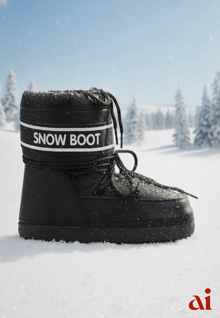 Czarne Śniegowce z Nadrukiem i Ozdobnym Wiązaniem Zulla