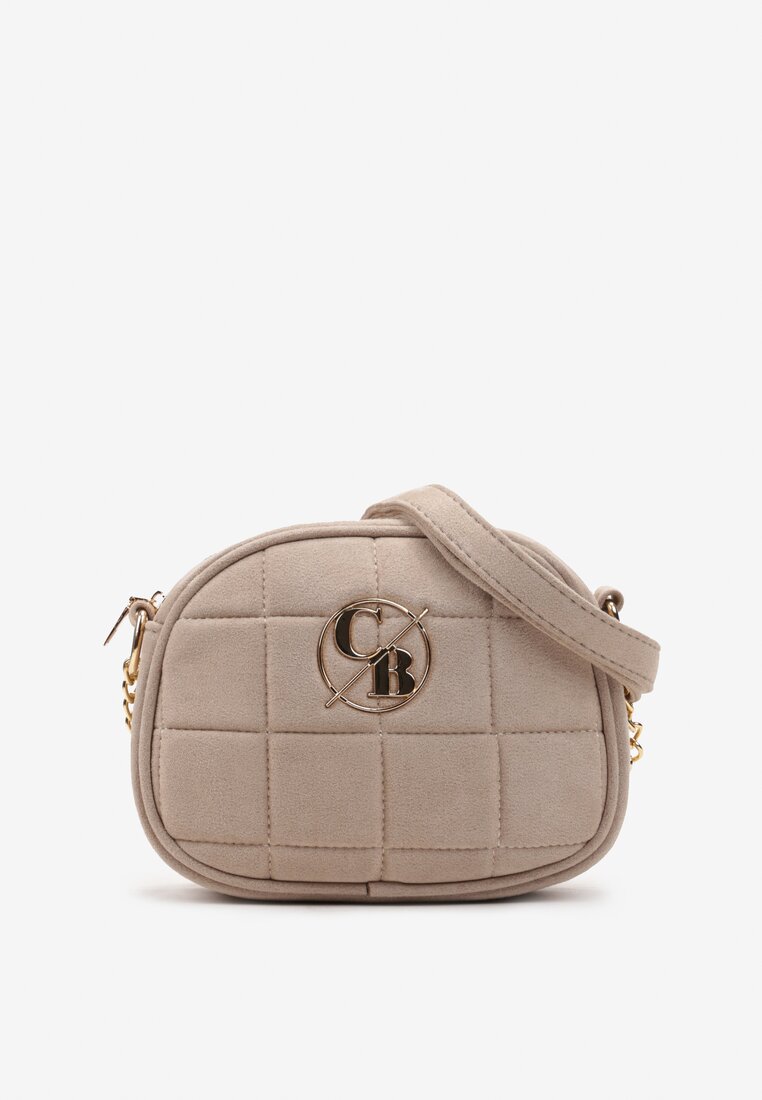 Ciemnobeżowa Torebka z Ekozamszu z Kwaratowym Pikowaniem i Regulowanym Paskiem Karasi