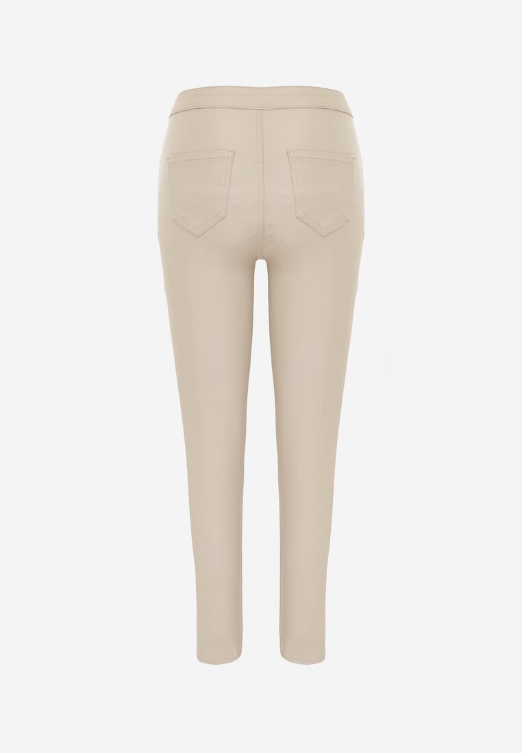 Pantaloni crem deschis din piele ecologica model Skinny Sonowa