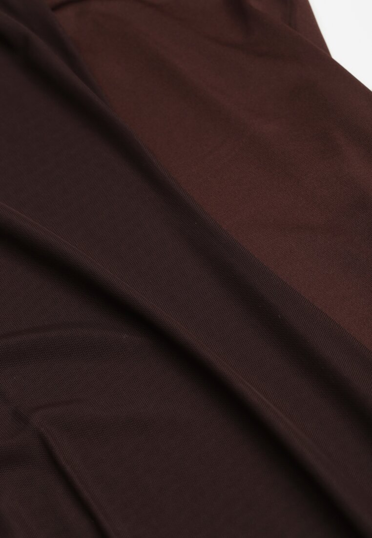 Rochie Midi Tricotată Maro Translucidă cu Bavina Slip