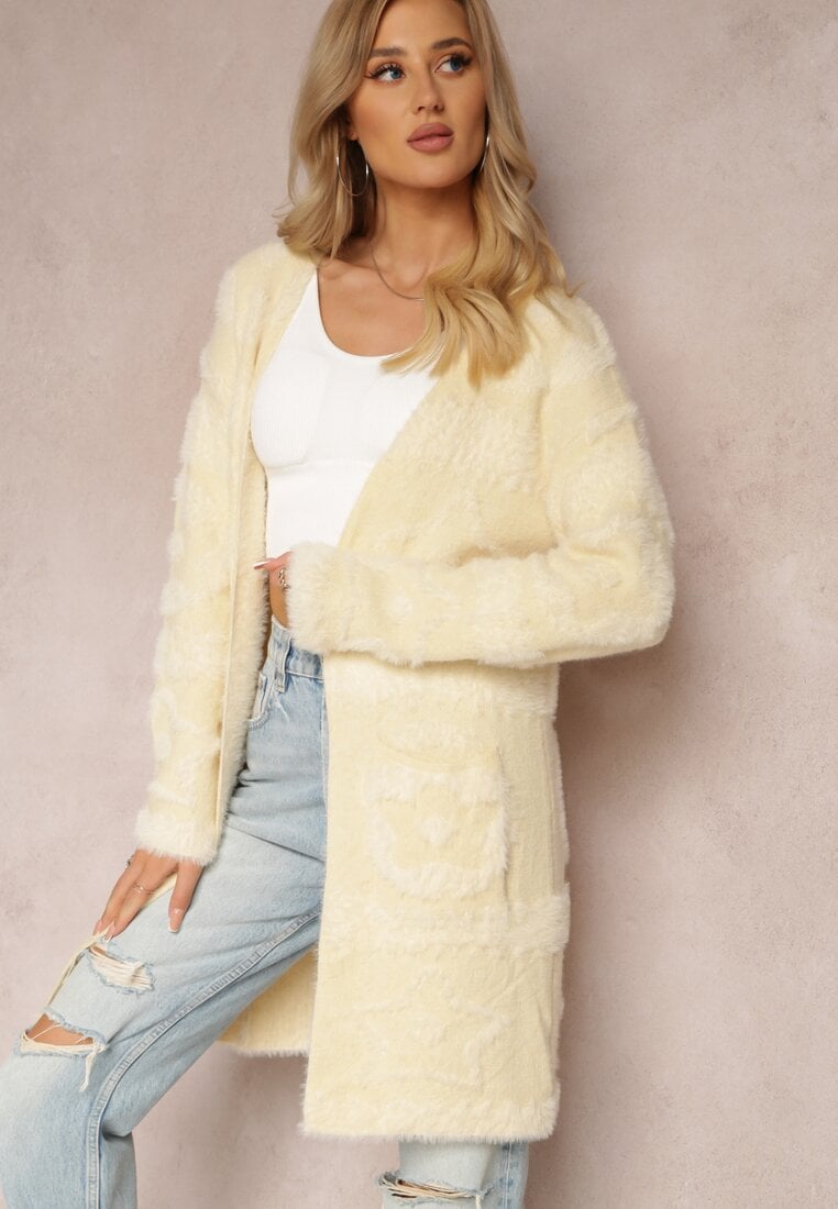 Bej deschis Cardigan Lung Pufos Aborra