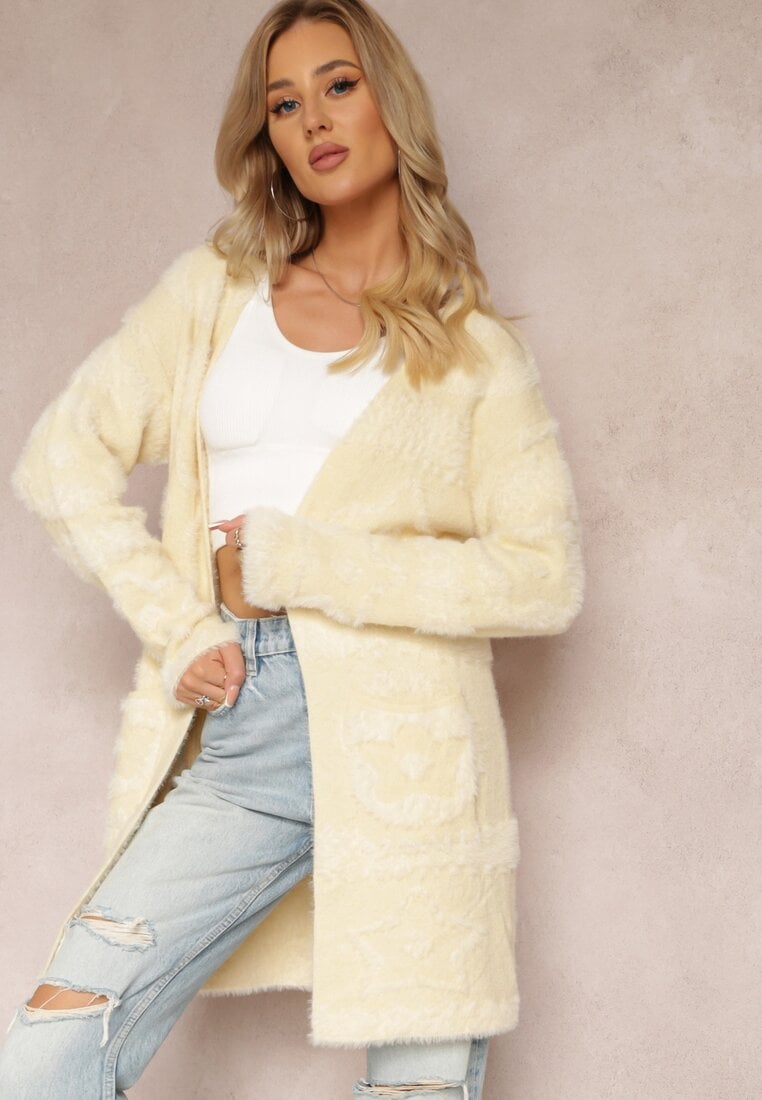 Bej deschis Cardigan Lung Pufos Aborra