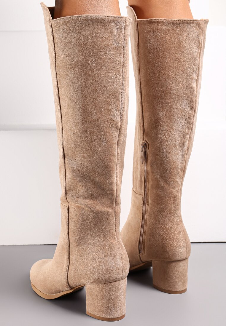 Cizme bej deschis pe toc jos Fatimanis