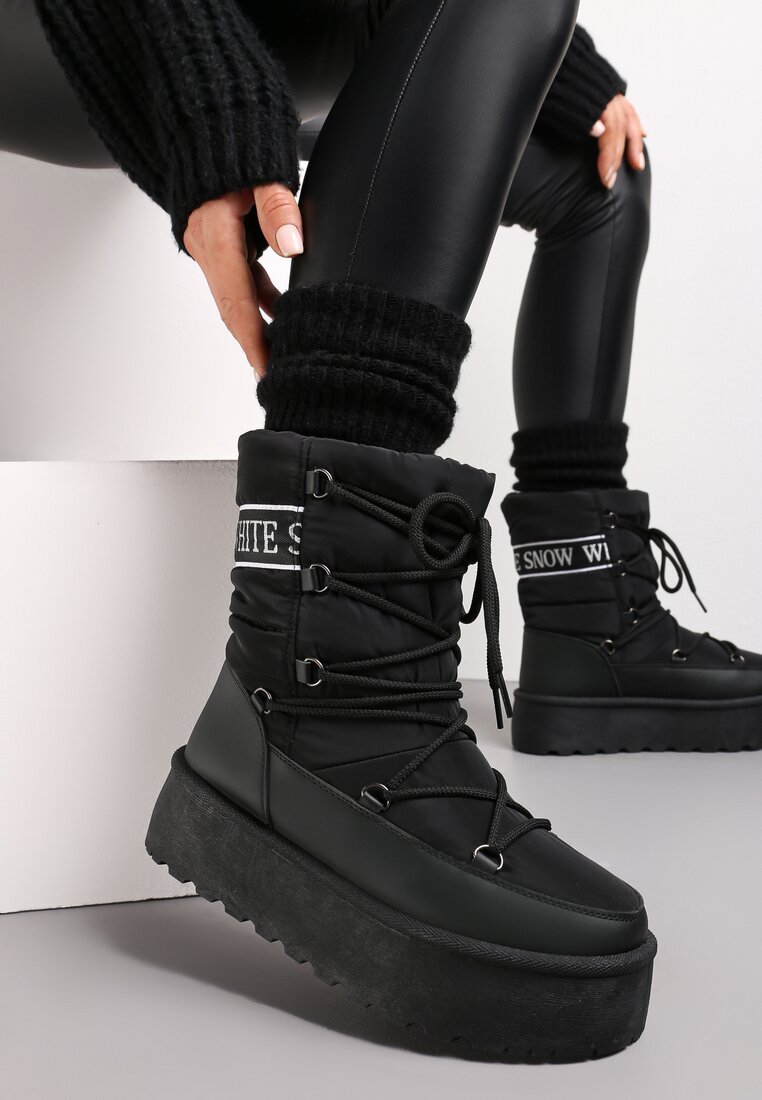 Botine negre cu platformă și șiret decorativ Zingie