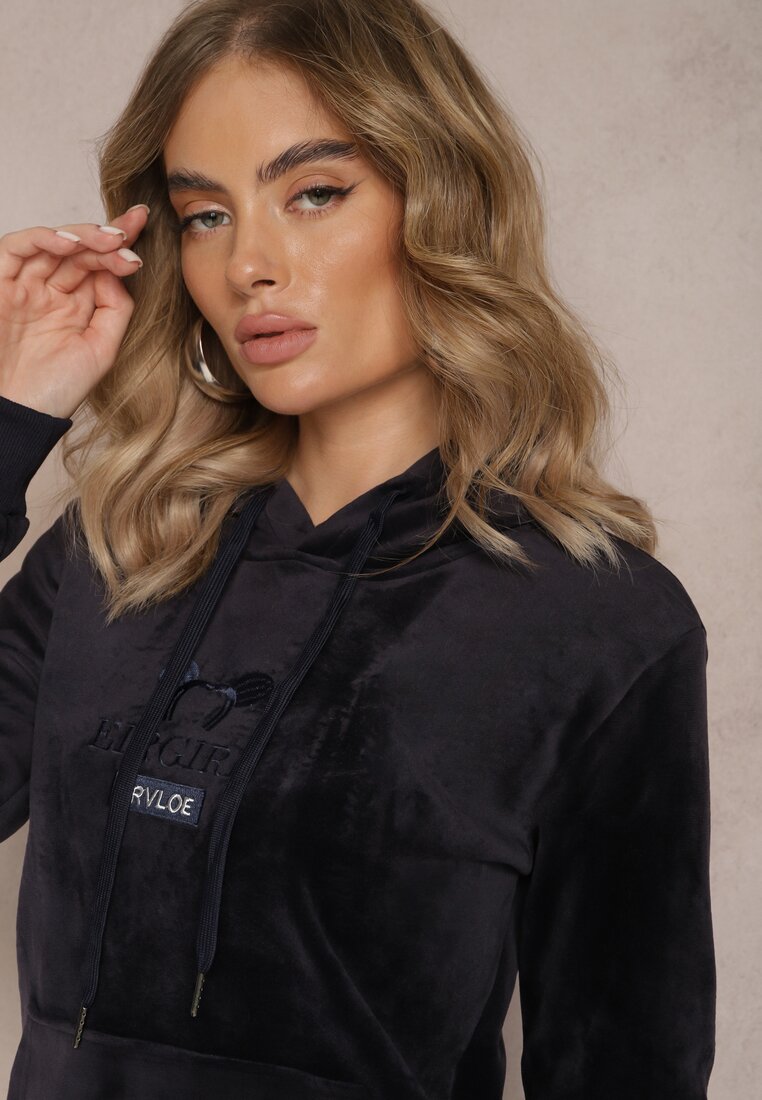 Bleumarin Bluză Călduroasă Velur Model Căprioară cu Inscripție Meluia