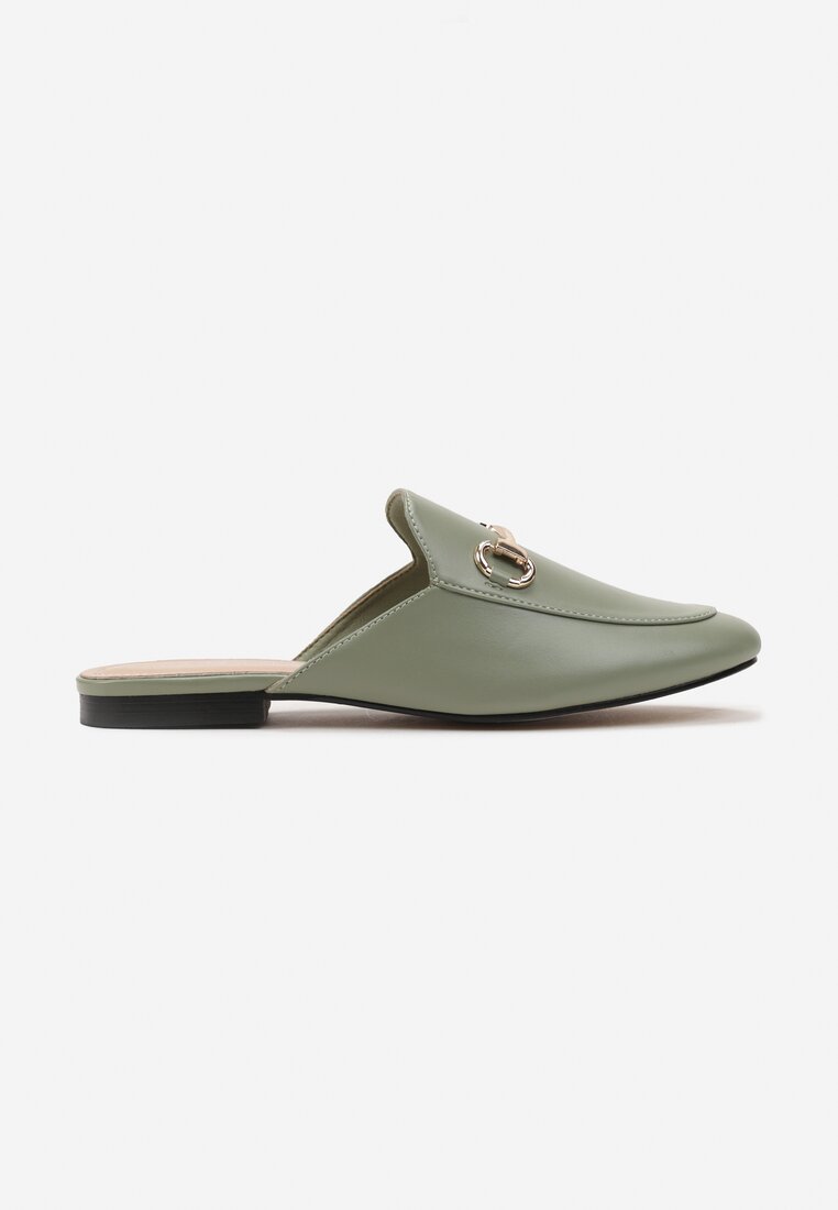Verde deschis Papuci Mule din imitație de Piele cu Cataramă decorativă și Cusături Morissa