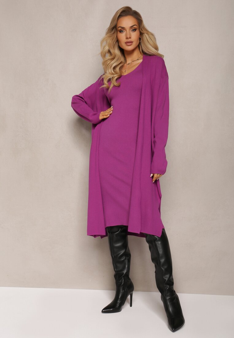 Set Fucsia din 2 Piese cu Rochie și Cardigan Elysara