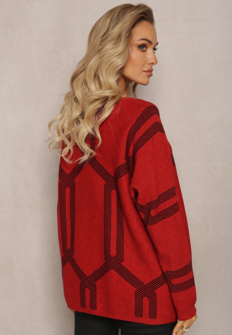 Czerwony Sweter z Okrągłym Dekoltem i Wzorem w Paski Busso