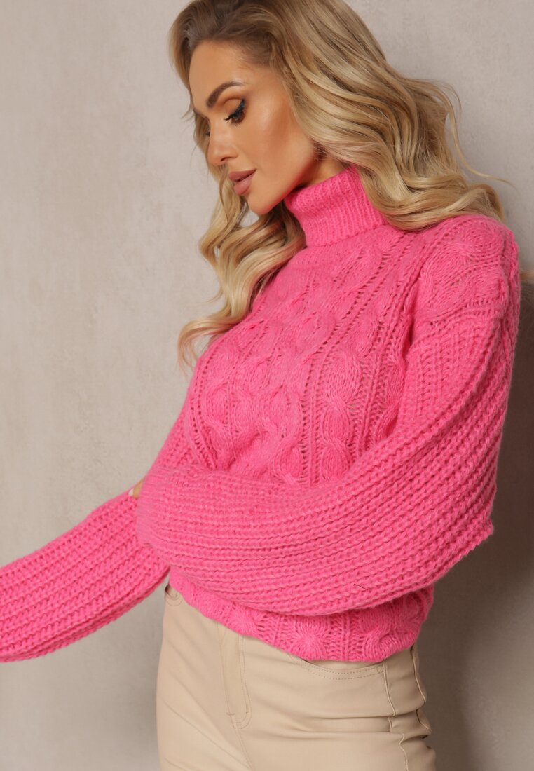 Pulover Fucsia Tricotat Împletit Ofista