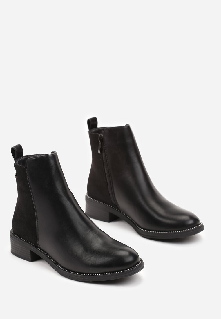 Botine Negre cu Toc Jos și Pietre Strass Delicate la Talpă Hosere