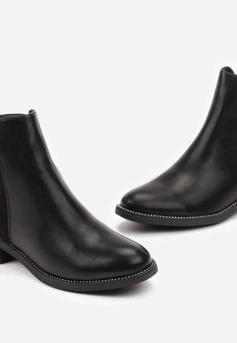 Botine Negre cu Toc Jos și Pietre Strass Delicate la Talpă Hosere