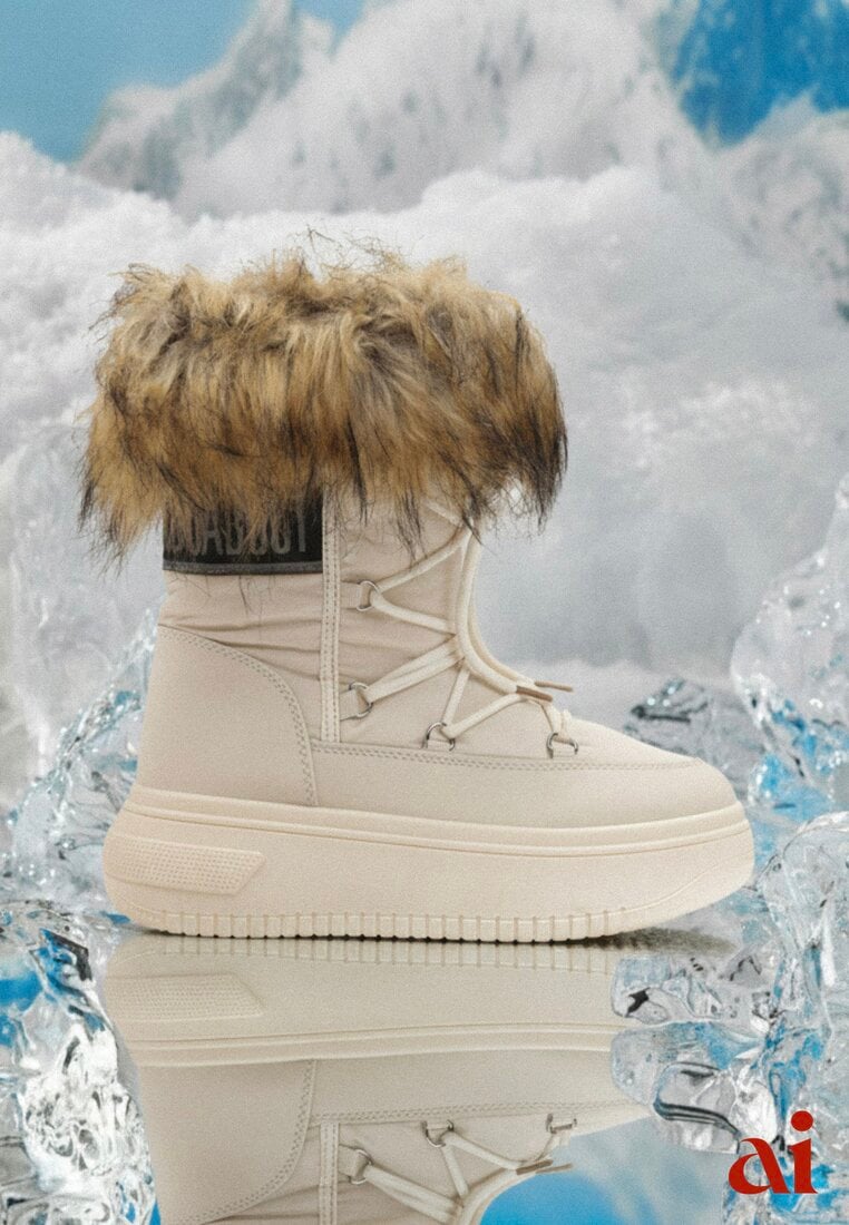 Beżowe Śniegowce na Grubej Podeszwie z Futerkiem Uplift