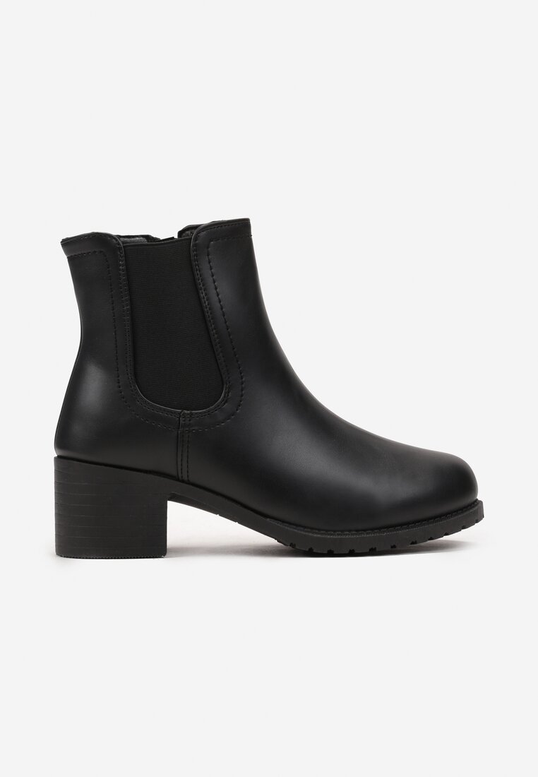 Botine Negre cu Toc Bloc Până la Glezna cu Inserție Elastică Liranne