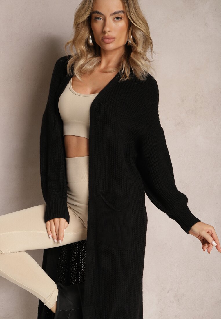 Cárdigan Lung Negru Oversize Angellona