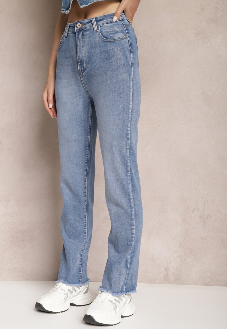 Jasnoniebieskie Jeansy High Waist ze Strzępionymi Nogawkami Thaliinoriel
