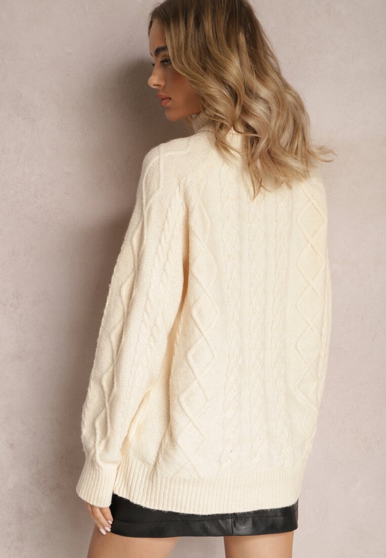 Bej deschis oversized pulover tricot decorativ Jupiterra