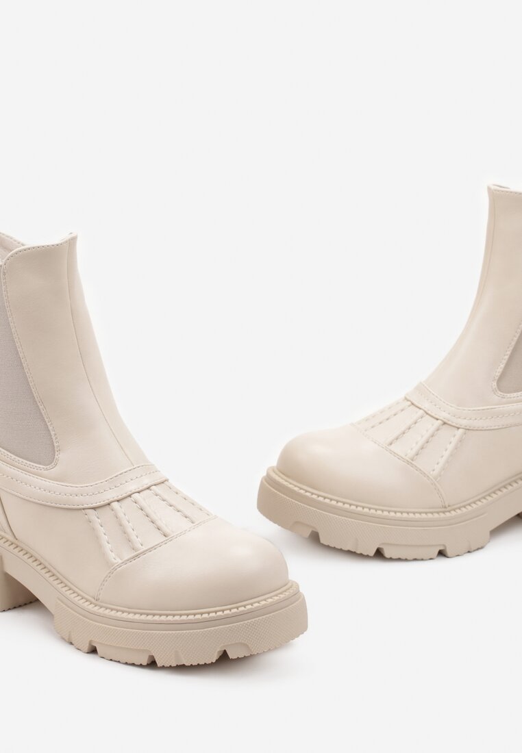 Botine bej Dradas cu platformă și inserție elastică