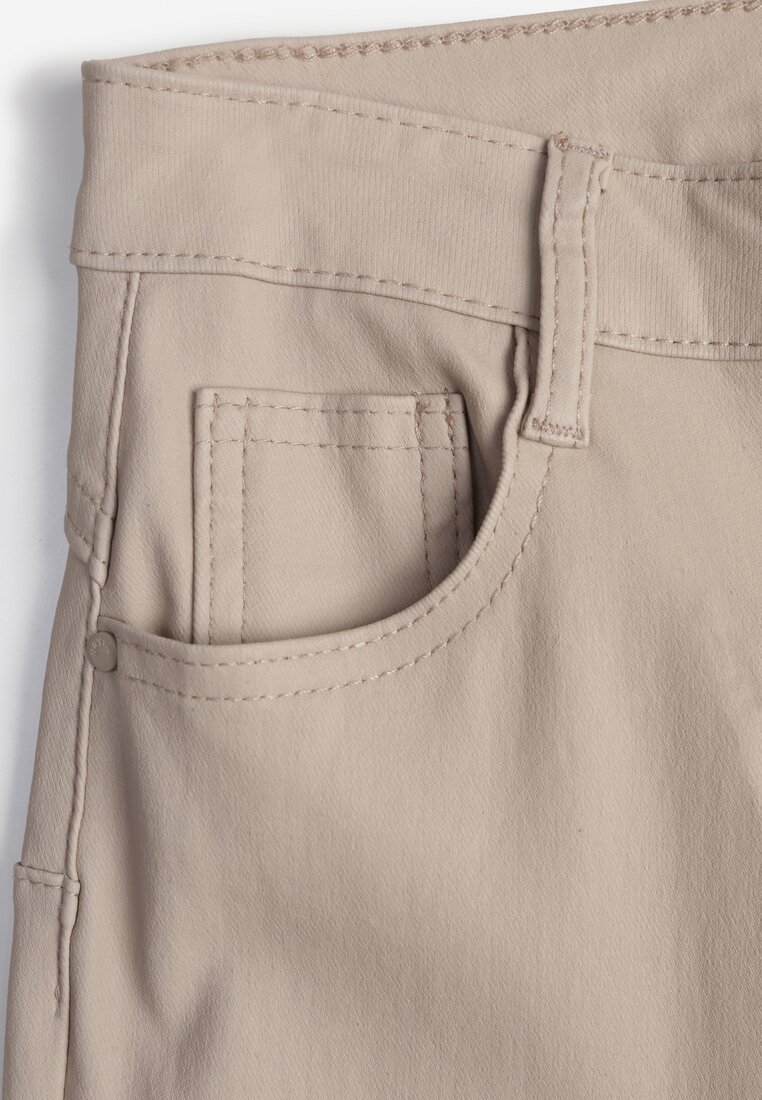 Bej Pantaloni Conici Push Up Imitatie Piele Lindrela