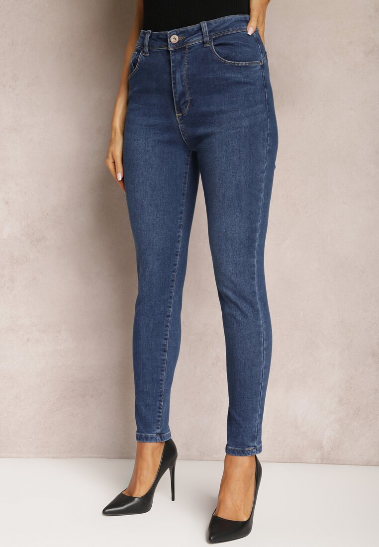 Granatowe Elastyczne Jeansy Skinny Nonelia