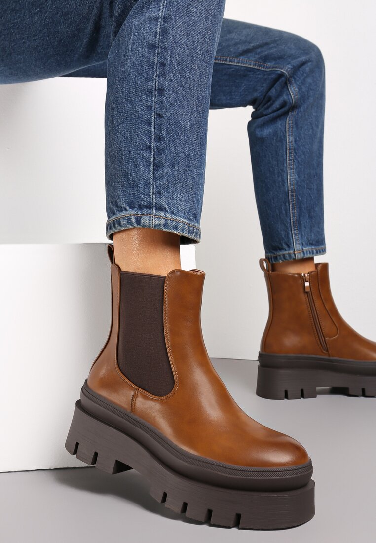 Botine maro pe talpă groasă cu protectie Gabufa