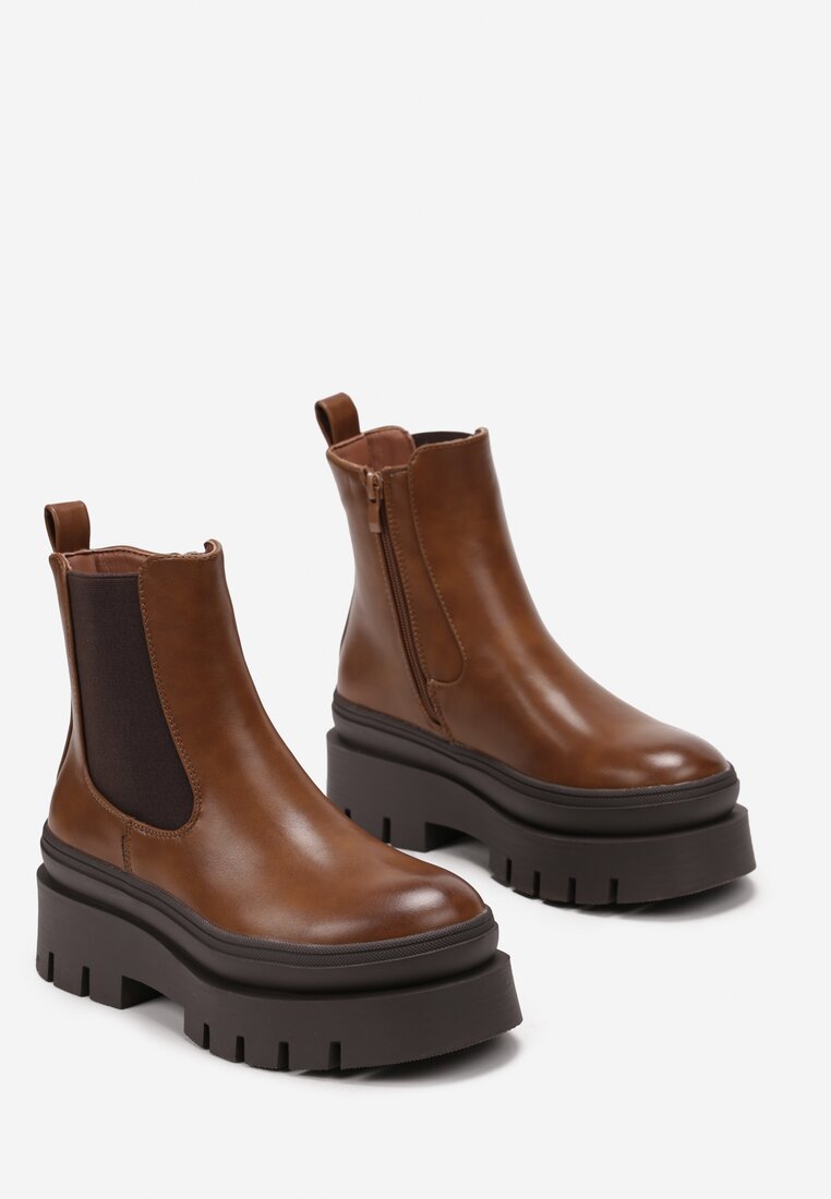 Botine maro pe talpă groasă cu protectie Gabufa