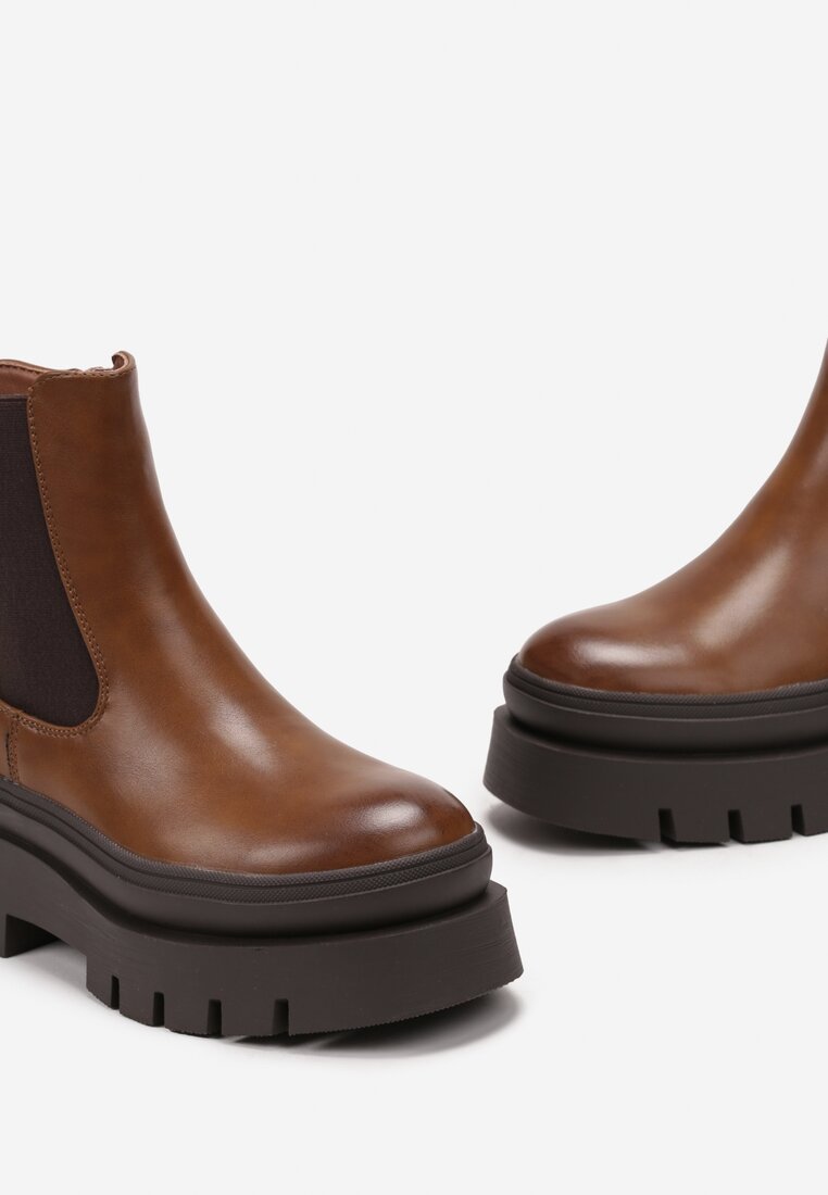 Botine maro pe talpă groasă cu protectie Gabufa
