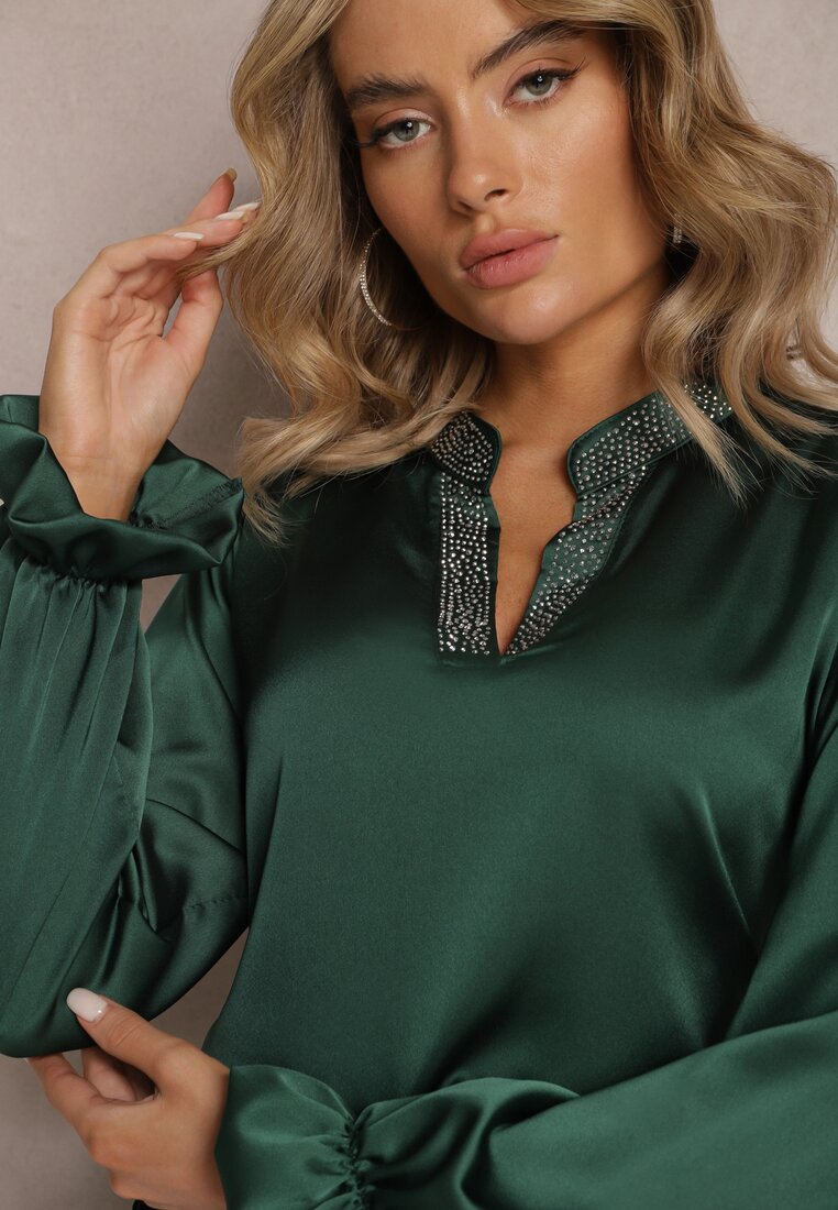 Bluză Verde Satinată cu Pietre Rapha