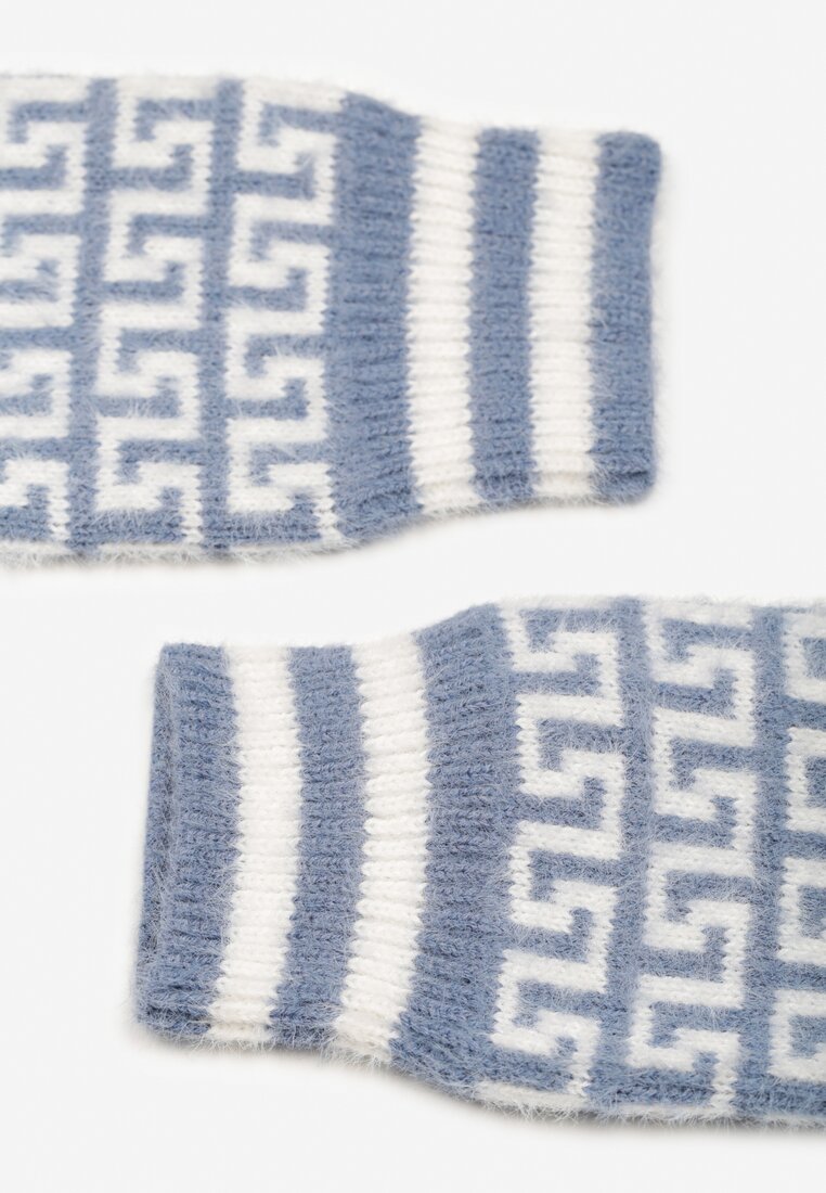 Niebieskie Rękawiczki z Wełną o Fasonie Bez Palców z Geometrycznym Wzorem Tosline